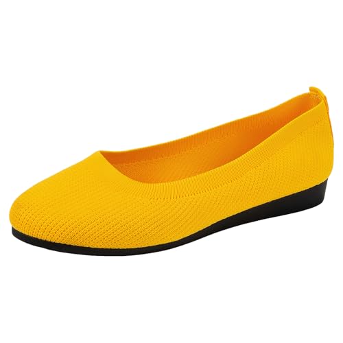 Ballerina Schuhe Damen zum Reinschlüpfen, Bequeme Ballerinas, süße Ballettschuhe tragbar, Sommerschuhe Damen niedriger Keilabsatz Frauen Schuhe (Yellow, 41) von Xbemkste