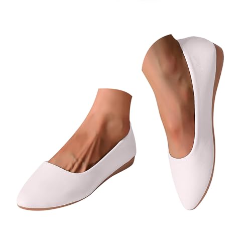Ballerinas Damen Flache Schuhe Freizeitschuhe Slip On Ballerina Walking Flats für Frauen Sommerschuhe Bequeme Weiche Sohle Arbeitsschuhe für Büro & Alltag (White, 40.5) von Xbemkste