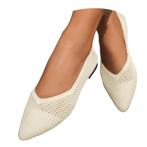 Ballerinas Damen Flache Schuhe Freizeitschuhe Slip On Ballerina Walking für Frauen Sommerschuhe Bequeme Weiche Sohle Arbeitsschuhe für Büro & Alltag (X1-Beige, 40) von Xbemkste