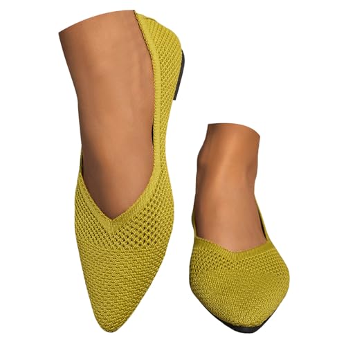 Ballerinas Damen Flache Schuhe Freizeitschuhe Slip On Ballerina Walking für Frauen Sommerschuhe Bequeme Weiche Sohle Arbeitsschuhe für Büro & Alltag (X1-Green, 40) von Xbemkste