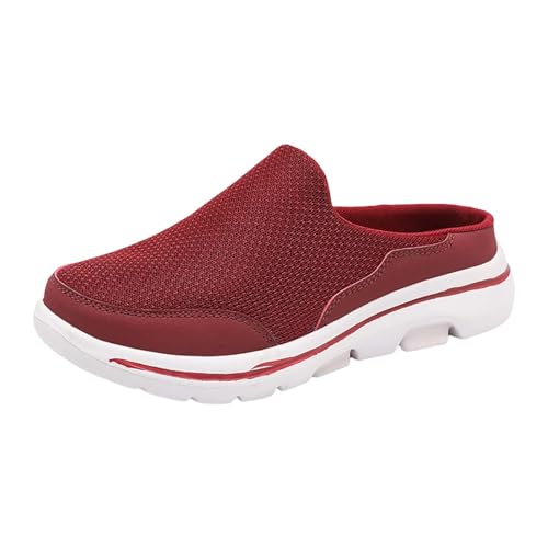 Bequeme atmungsaktive Slipper Herren Slip On Freizeitschuhe Pantoletten Clogs Gartenschuhe Mesh mit Flacher Sohle ohne Absatz für Männer Frauen (Red, 40.5) von Xbemkste