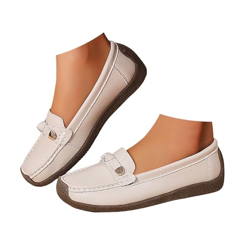 Damen Flacher Loafer Elegant Mokassins Slippers Frauen Slip On Leichte Bootsschuhe Klassische Loafer Bequeme Fahrerschuhe Freizeitschuhe (Beige, 37.5) von Xbemkste