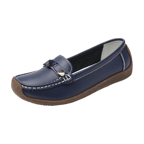 Damen Flacher Loafer Elegant Mokassins Slippers Frauen Slip On Leichte Bootsschuhe Klassische Loafer Bequeme Fahrerschuhe Freizeitschuhe (Blue, 40.5) von Xbemkste