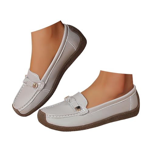 Damen Flacher Loafer Elegant Mokassins Slippers Frauen Slip On Leichte Bootsschuhe Klassische Loafer Bequeme Fahrerschuhe Freizeitschuhe (Grey, 37.5) von Xbemkste