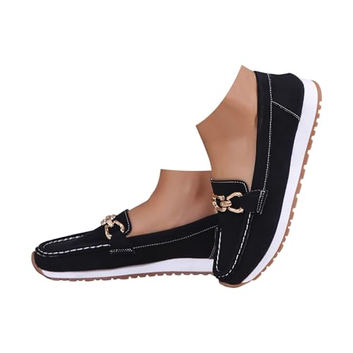 Damen Flacher Loafer mit Schnalle Elegant Mokassins Slippers Frauen Slip On Bequeme Fahrerschuhe Freizeitschuhe Leichte Bootsschuhe Klassische Loafer (40.5) von Xbemkste