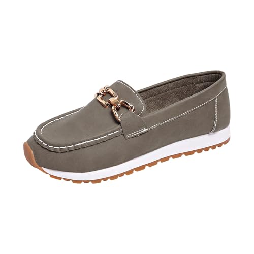 Damen Flacher Loafer mit Schnalle Elegant Mokassins Slippers Frauen Slip On Bequeme Fahrerschuhe Freizeitschuhe Leichte Bootsschuhe Klassische Loafer (Grey, 40.5) von Xbemkste