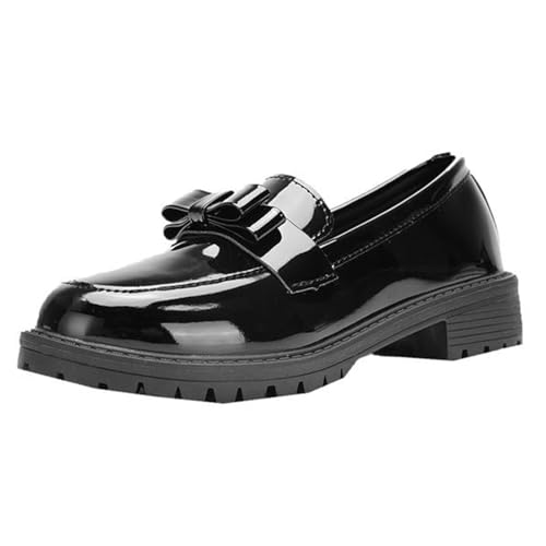 Damen Loafer mit Absatz Klassisch Loafer Lack Mokassins Frauen Slip On Plateau Schuhe Geschlossener Zehen Business Slipper Halbschuhe Arbeitsschuhe (40.5) von Xbemkste