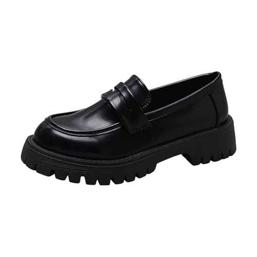 Damen Loafer mit Absatz mit Plateausohle Frauen Slip On Mokassins Slippers Business-Schuhe mit Dicker Sohle Bequeme Arbeitsschuhe Round Toe Loafer (41) von Xbemkste