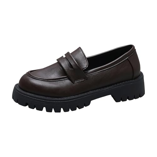 Damen Loafer mit Absatz mit Plateausohle Frauen Slip On Mokassins Slippers Business-Schuhe mit Dicker Sohle Bequeme Arbeitsschuhe Round Toe Loafer (Brown, 37.5) von Xbemkste