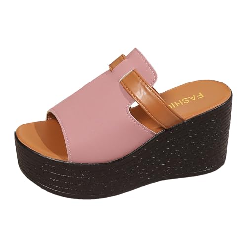 Damen Plateau Sandalen mit Keilabsatz Espadrilles High Heel Plattform Peep Toe Pantoletten Lässige Strand Sandalen Elegant Sandaletten (40.5) von Xbemkste