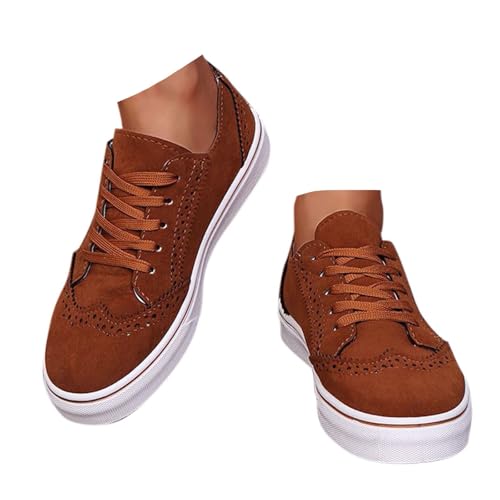 Damen Sneaker Flach mit Schnürsenkeln Freizeit Bequeme Atmungsaktives Walkingschuhe Leichte Damenschuhe Sportschuhe Laufschuhe Frauen Halbschuhe (Brown, 38.5) von Xbemkste