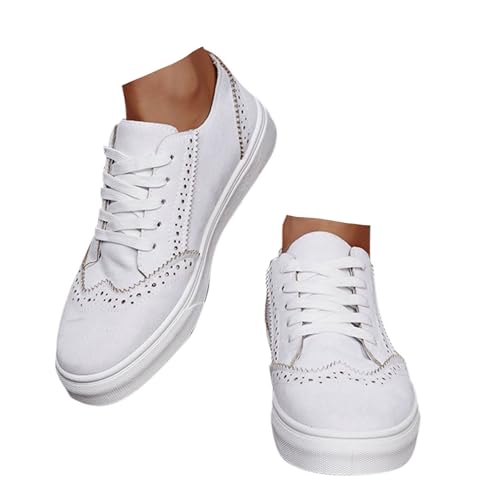 Damen Sneaker Flach mit Schnürsenkeln Freizeit Bequeme Atmungsaktives Walkingschuhe Leichte Damenschuhe Sportschuhe Laufschuhe Frauen Halbschuhe (White, 37) von Xbemkste