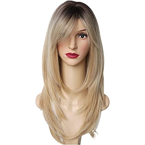 Perücke Damen Festival Zubehör Europäische und amerikanische intellektuelle Perücke, goldene Farbe, gemischte Farbe, Kopfbedeckung, acht Zeichen, mittellange Textur, Lace Front Wig (Beige, One Size) von Xbemkste