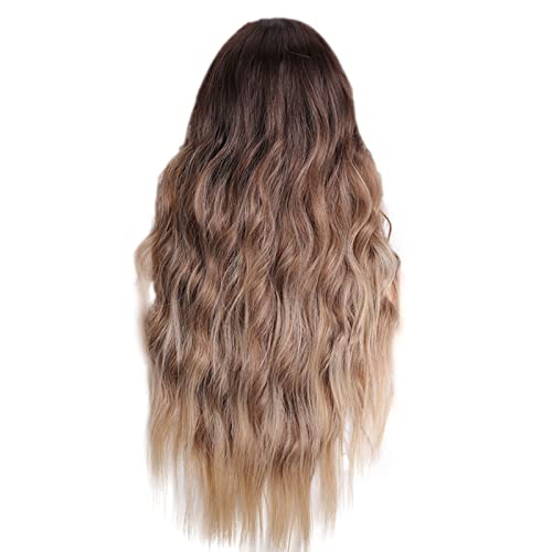 Perücke Damen Festival Zubehör Farbverlauf Gold Damen Transparent Lace Front Perücke Brasilianische Wasserwelle Front Lace Perücke Naturfarbe Deep Wave Front Lace Perücke Human Hair Wig (A, One Size) von Xbemkste