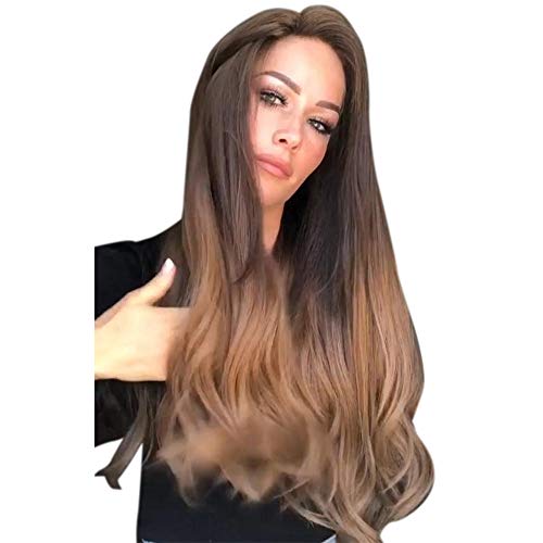 Perücke Damen Festival Zubehör Lockige Perücke Frauen Synthetische Front Lange Natürliche Volle Perücke Farbverlauf Mädchen Perücke Perücke Human Hair Wig Festival Gadget (brown, One Size) von Xbemkste