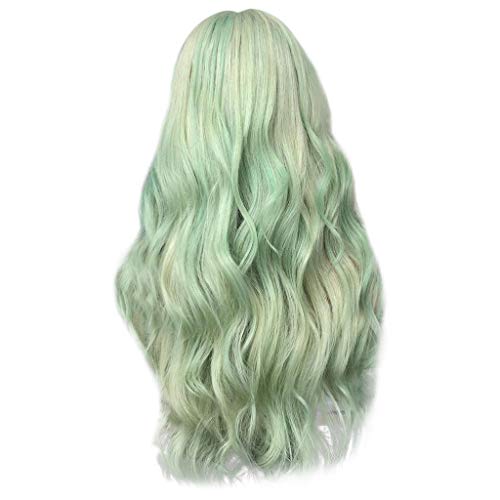 Perücke Damen Festival Zubehör Mode Haare Naturfarbe Perücke synthetische Perücken Welle Grüne lockige Haare lange Perücke Kostüm Herren Festival Zubehör (Green, One Size) von Xbemkste