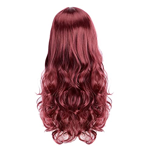 Perücke Damen Festival Zubehör Perücke Lang Lockiges Haar Große Welle Weinrot Mittleres Temperament Perücke Kopfbedeckung Haarnetz Festival Outfit Damen Cosplay (Red, One Size) von Xbemkste