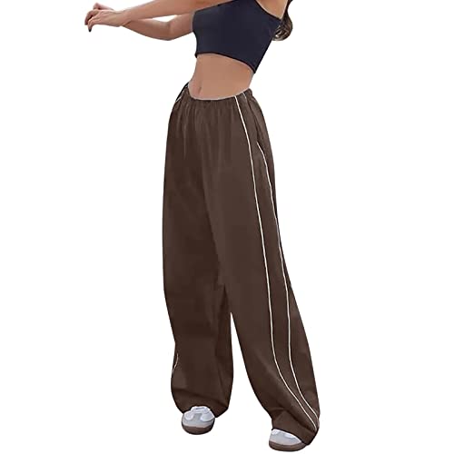 Hosen Damen, Damen Fallschirmhosen Baggy Cargohose Y2K Track Pants Teenager Mädchen Elastische Taille Weite Bein Jogginghose Oversize Lose 90er E-Girl Streetwear Parachute Pants von Xbemkste