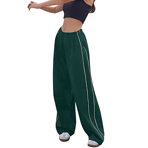 Hosen Damen, Jogginghose Damen, Track Pants, Y2K Damen Baggy Cargohose Teenager Mädchen Elastische Taille Weite Bein Oversize Lose 90er E-Girl Streetwear Parachute Pants mit Kordelzug von Xbemkste