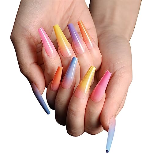 Künstliche Nägel, zum Aufkleben für Frauen, französische Spitze, kurze künstliche Nägel, tragbare Nägel, Regenbogenfarben, französische Nägel (mit Kleber, 1 ml) von Xbemkste