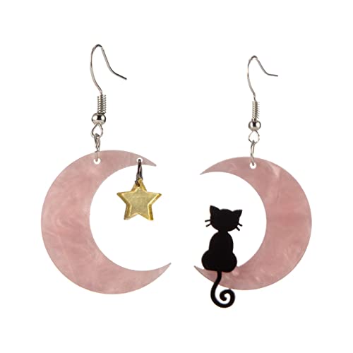 Ohrringe Silber 925 Kleine süße Katze Mond Stern Mond baumeln Ohrringe Ohrringe für Frauen Mädchen Katze Stern Mann Katze Ohrringe Mond Stern Ohrringe Ohrringe Silber 925 (Pink, One Size) von Xbemkste