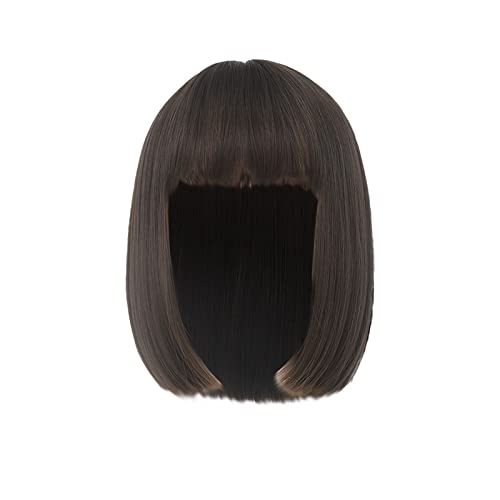 Perücke Damen Festival Zubehör Kurzwellenkopfperücke, glattes Haar, natürliche, flauschige Rollenspiele, weiblicher Kurzhaar-Wellenkopf Human Hair Wig Festival Gadget (A, One Size) von Xbemkste