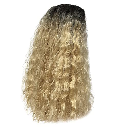 Perücke Damen Festival Zubehör Lockige Perücke Schwarzes Haar Synthetische Perücken Goldwelle Langes Haar Wasser Lange Perücke Echthaar Perücke Halloween Deko (Gold, One Size) von Xbemkste