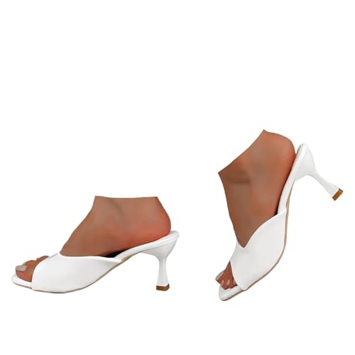 Pumps Damen Schuhe High Heels Elegant Quadratischem Kopf Abendschuhe mit Kitten Heel Open Toe Sommerschuhe Bequeme Absatzschuhe für Hochzeiten,Partys & Alltag (Beige, 38) von Xbemkste