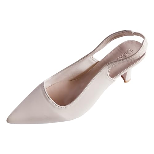 Pumps Damen Slingpumps mit Blockabsatz Elegante High Heels Geschlossener Zehen Spangenpumps Damen Kleiderschuhe Arbeitschuhe für Dating,Business,Büro & Alltag (X3-White, 38.5) von Xbemkste