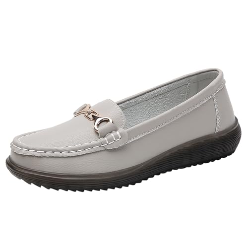 Slipper & Mokassins für Damen Ausgehöhlte Loafers Freizeitschuhe Flache Schuhe für Damen elegant (Grey, 37.5) von Xbemkste