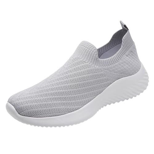 Sportschuhe Damen Slip On Freizeitschuhe,bequem Walkingschuhe runde Zehenpartie,tiefe Öffnung,Schnürschuhe,lässige Sneakers,atmungsaktive flache Netzschuhe,Fitness Wanderschuhe(Light Gray, 38.5) von Xbemkste