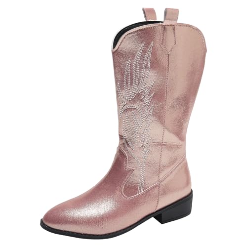 Stiefeletten Damen mit Absatz Glossy Stickereien Spitze Zehe Mitte Kalb Stiefel Glitzer Kurzschaft Boots Elegant Schlupfstiefel Wasserdicht Halbstiefel (36) von Xbemkste