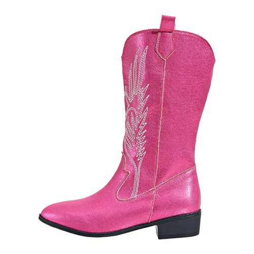 Stiefeletten Damen mit Absatz Glossy Stickereien Spitze Zehe Mitte Kalb Stiefel Glitzer Kurzschaft Boots Elegant Schlupfstiefel Wasserdicht Halbstiefel (41) von Xbemkste