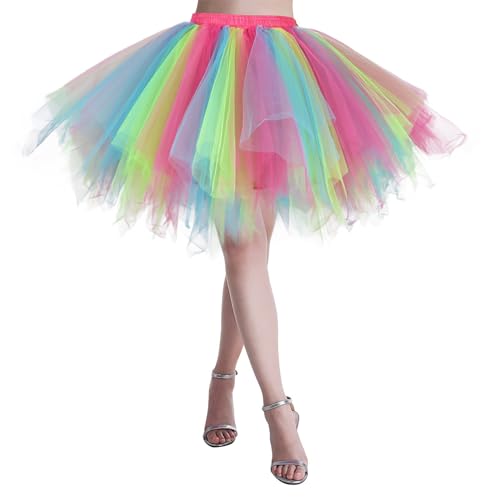 Tüllrock Damen Klassisch Fasching Karneval Kostüm 50er Kurz Ballett Tütü Rock Unterrock Elastische Ballettrock Petticoat Tanzkleid Clown Halloween Party Tüll Minirock (2-HP #3,M) von Xbemkste