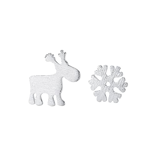 Weihnachtsohrringe Ohrringe Weihnachten S925 Silber Christmas Deer Snowflake Ohrringe sind Ohrringe mit asymmetrischem Design Festival Gadget Party Gadgets Ohrringe (Silver, One Size) von Xbemkste