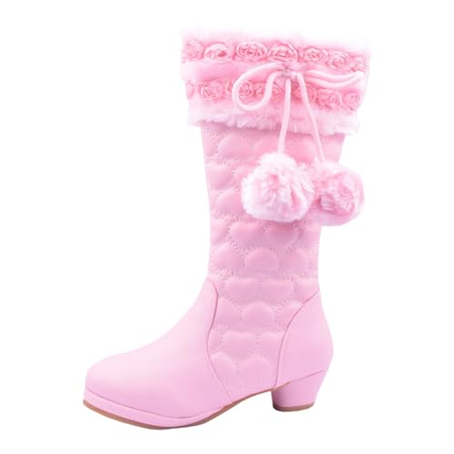 Winterstiefel Mädchen Chelsea Boots Mädchen Damenschuhe, dicker Absatz, hohe Stiefel, modischer, bequemer Samt und warme Prinzessinnenstiefel Reitstiefel Kinder Mädchen Winterschuhe (Pink, 35.5) von Xbemkste