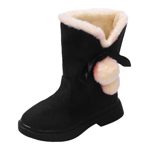 Winterstiefel Mädchen Chelsea Boots Mädchen Kinder Schuhe Flache Hohe Stiefel Modische Weiche Sohlen Samt Warme Schnee Stiefel Outdoor Prinzessin Stiefel Winterschuhe Kinder Winterschuhe (Black, 31.5) von Xbemkste