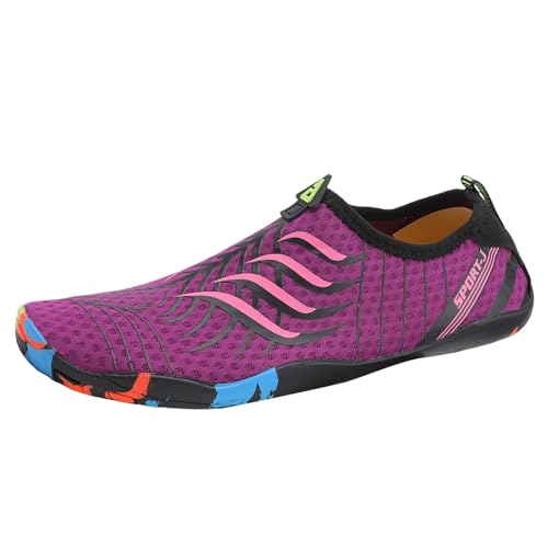Xbemkste Badeschuhe Wasserschuhe Damen Herren Schwimmschuhe Strandschuhe Barfußschuhe Aquaschuhe Atmungsaktiv Schnelltrocknend Unisex (X-A-Purple, 43) von Xbemkste