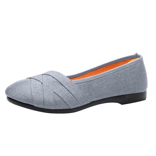 Xbemkste Ballerina Schuhe Damen Sohle Schlupfsohle für Frühling, modische lässige Outdoor-Kleidung, einfarbig, leichte Freizeitschuhe Stoff Ballerinas Damen mit Absatz (Dark Gray, 39) von Xbemkste