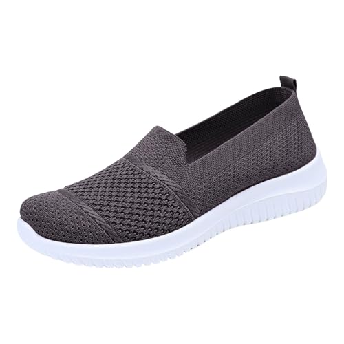 Xbemkste Ballerina Schuhe Damen Walkingschuhe Leichte Weite Mesh Atmungsaktive Freizeit Laufschuhe Bequeme Outdoor Sommerschuhe Turnschuhe Damen Schuhe elegant mit Absatz (Dark Gray, 37) von Xbemkste