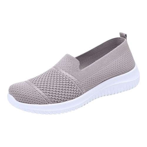 Xbemkste Ballerina Schuhe Damen Walkingschuhe Leichte Weite Mesh Atmungsaktive Freizeit Laufschuhe Bequeme Outdoor Sommerschuhe Turnschuhe Damen Schuhe elegant mit Absatz (Grey, 36) von Xbemkste