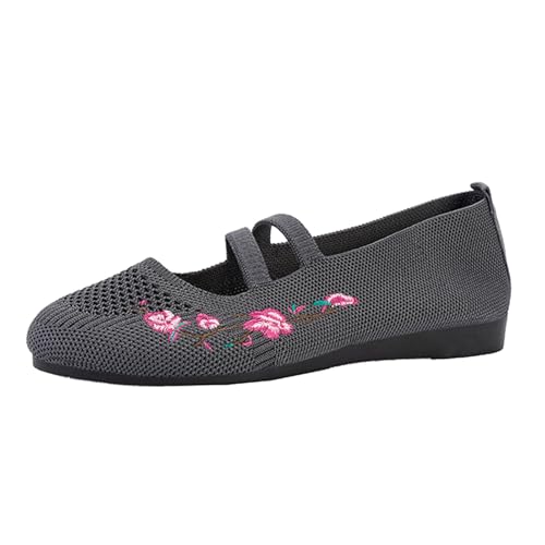 Xbemkste Ballerina Schuhe Damen zum Reinschlüpfen, Bequeme Ballerinas, süße Ballettschuhe tragbar, niedriger Keilabsatz Damenschuhe (Grey, 40.5) von Xbemkste