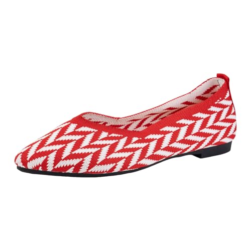 Xbemkste Ballerina Schuhe Damen zum Reinschlüpfen, Bequeme Flache Schuhe, süße Ballettschuhe tragbar, niedriger Keilabsatz Sommerschuhe Damen elegant Ballerinas (Red, 37) von Xbemkste