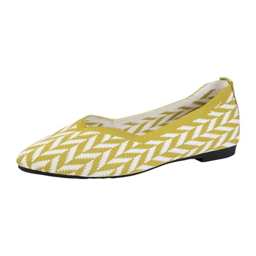 Xbemkste Ballerina Schuhe Damen zum Reinschlüpfen, Bequeme Flache Schuhe, süße Ballettschuhe tragbar, niedriger Keilabsatz Sommerschuhe Damen elegant Ballerinas (Yellow, 37.5) von Xbemkste