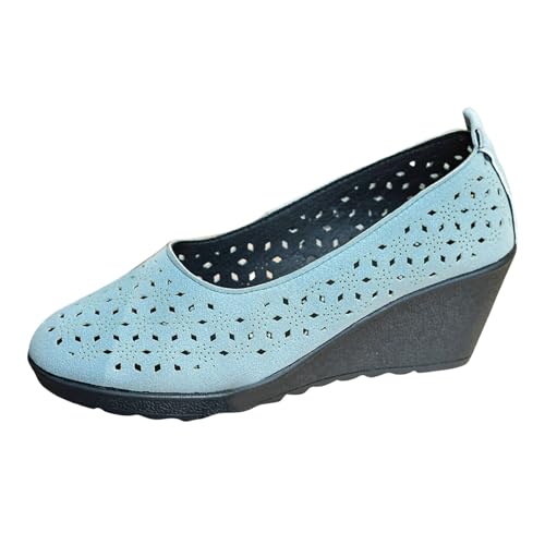 Xbemkste Ballerina Spitzschuh Schlupfschuhe Modische Hohl Slip On Freizeitschuhe Brautschuhe für Damen (Blue, 37.5) von Xbemkste