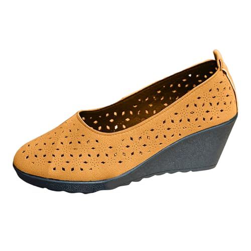 Xbemkste Ballerina Spitzschuh Schlupfschuhe Modische Hohl Slip On Freizeitschuhe Brautschuhe für Damen (Orange, 37.5) von Xbemkste