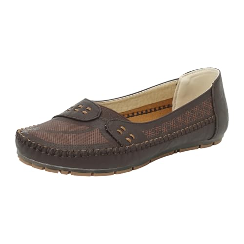 Xbemkste Ballerinas Damen Flache Loafer Freizeitschuhe Loafer Wanderschuhe für Damen Flache Schuhe (Coffee, 39) von Xbemkste
