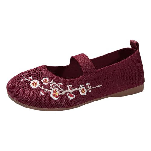 Xbemkste Ballerinas Damen Netzstoff mit dünner Sohle, modische Slipper Blumenmuster für den Außenbereich, geschlossener Spitze Flacher Öffnung, Freizeitschuhe Damen Schuhe elegant (37) von Xbemkste