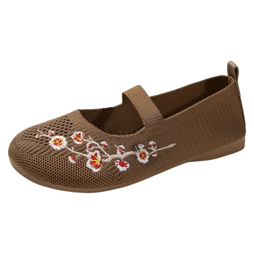 Xbemkste Ballerinas Damen Netzstoff mit dünner Sohle, modische Slipper Blumenmuster für den Außenbereich, geschlossener Spitze Flacher Öffnung, Freizeitschuhe Damen Schuhe elegant (Light Purple, 40) von Xbemkste