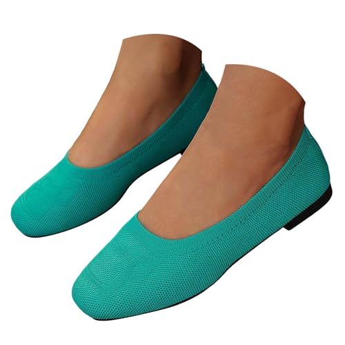 Xbemkste Ballerinas Damen Runde Zehe Ballett Flach Strickkleid Schuhe Low Wedge Flache Schuhe Slip On Walkingschuhe Freizeitschuhe Leichte Sommerschuhe für Büro,Alltag (Green, 40.5) von Xbemkste